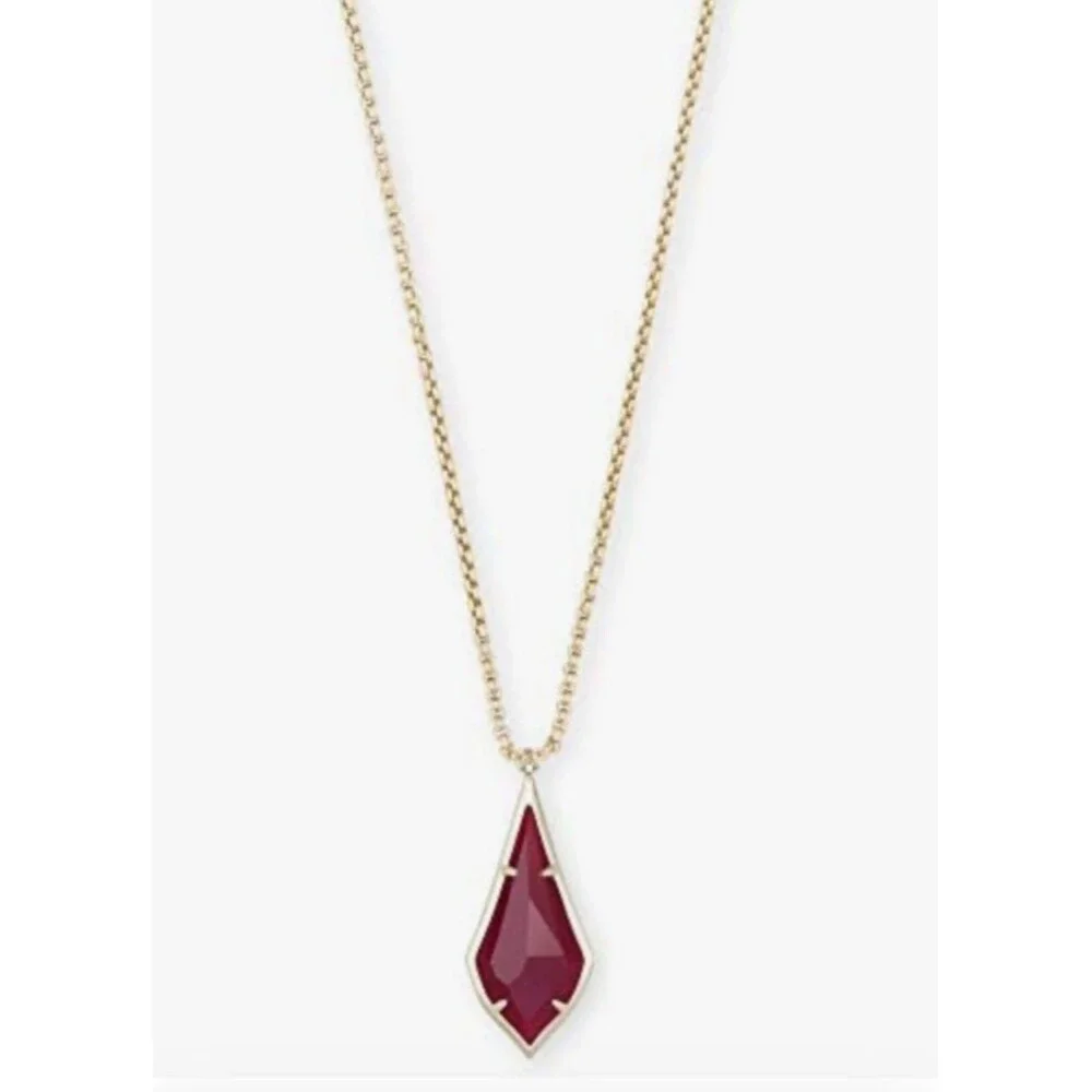 Kendra Scott Olivia marron jade  STONE  Gold Long Pendant NecklACE